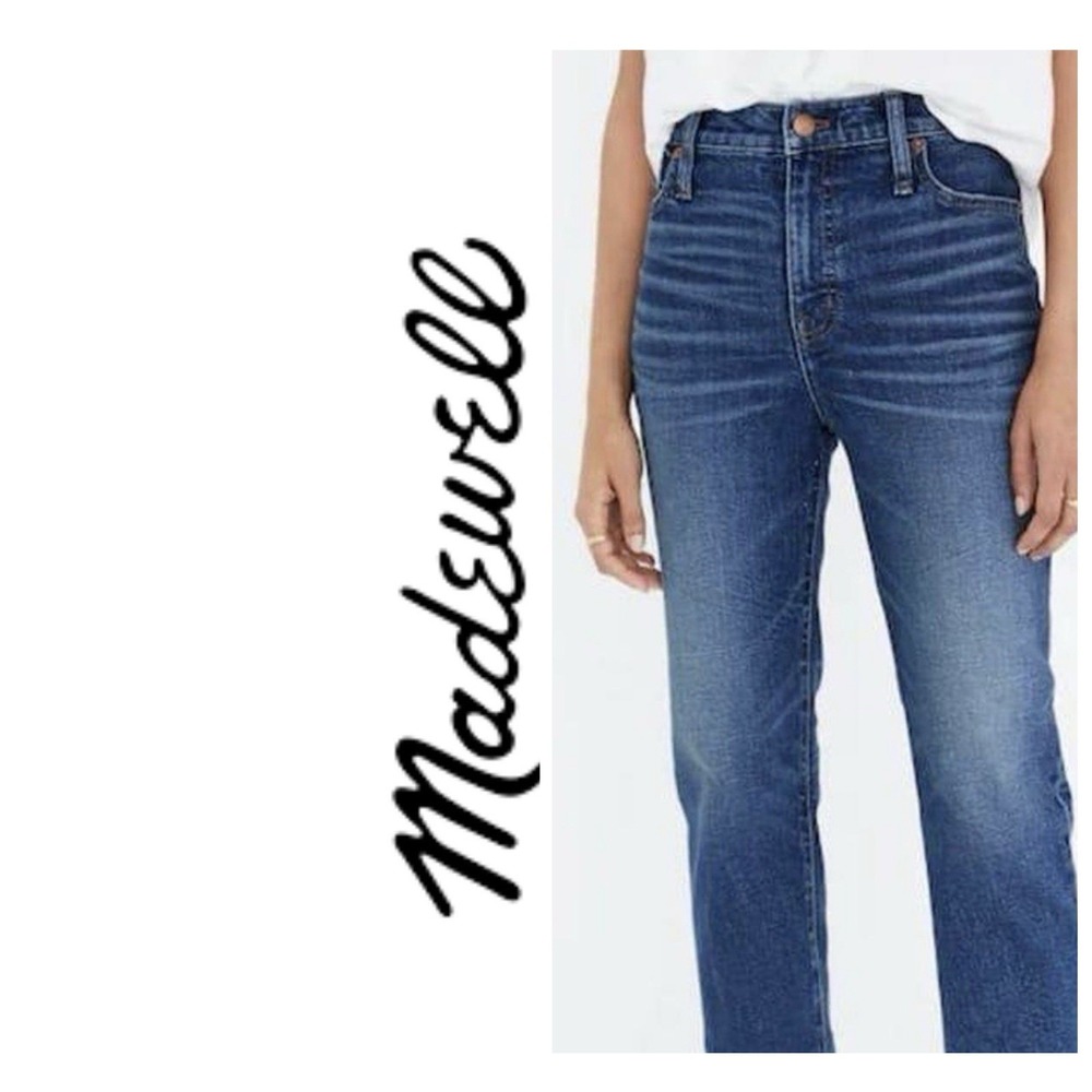 Madewell The Mid Rise Classic Straight Leg Stretch Dark Wash Denim Jeans